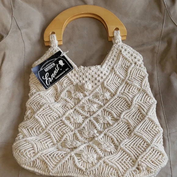 Vintage Mister Ernest Macrame Handbag with wooden handles - Picture 2 of 4